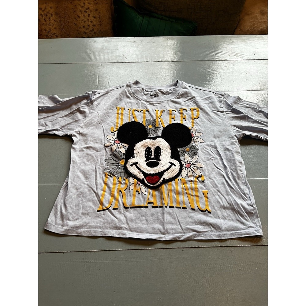 Disney Mickey Mouse Just Keep Dreaming Graphic Tee Girls Medium Blue Daisy Shirt